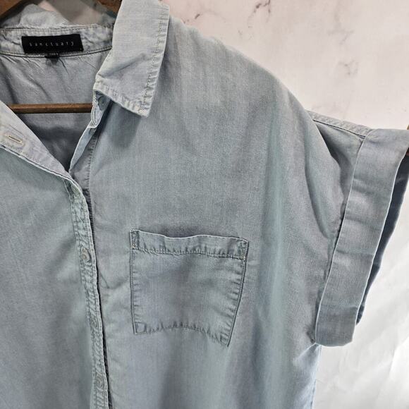 Anthropologie Shirt Womens Medium Blue Cuffed Chambray Light Wash Sanctuary - Picture 10 of 11